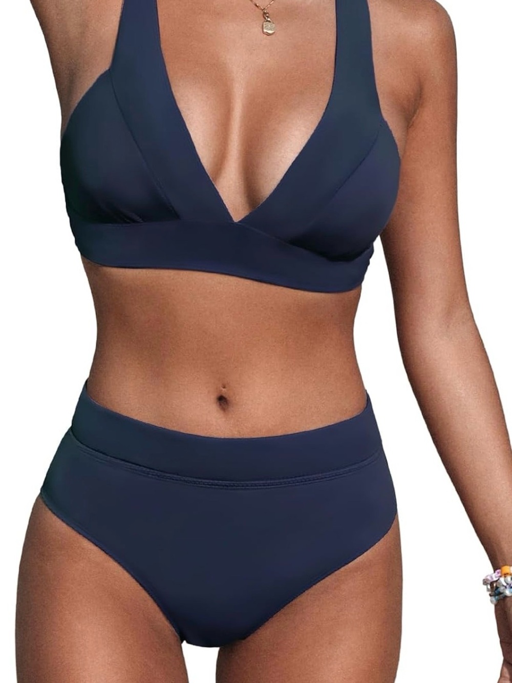 Cupshe Navy Deep V High-Waist Bikini Set